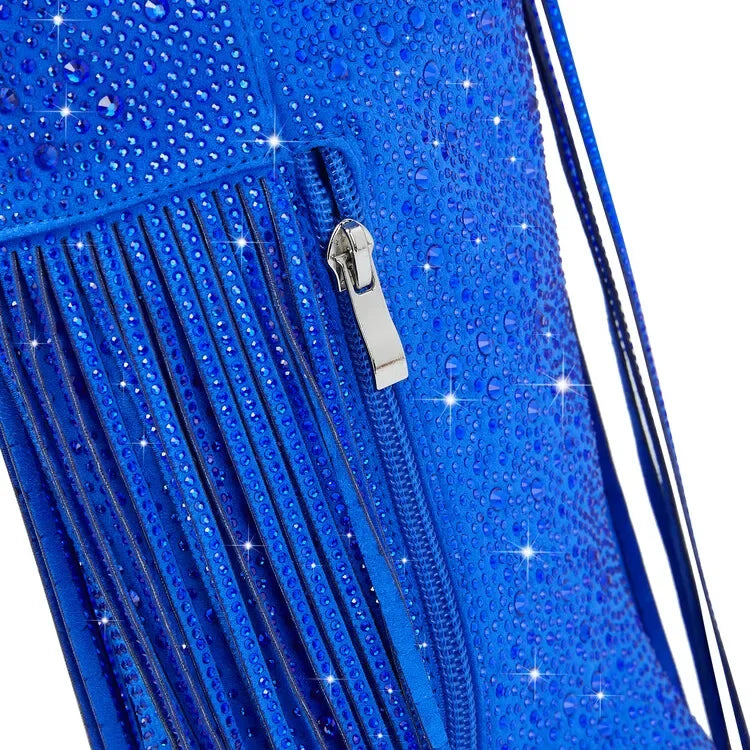 2024 nuovi stivali Chelsea al ginocchio con strass con cerniera nappe a punta moda lucida stivali da donna europei e americani 35-43