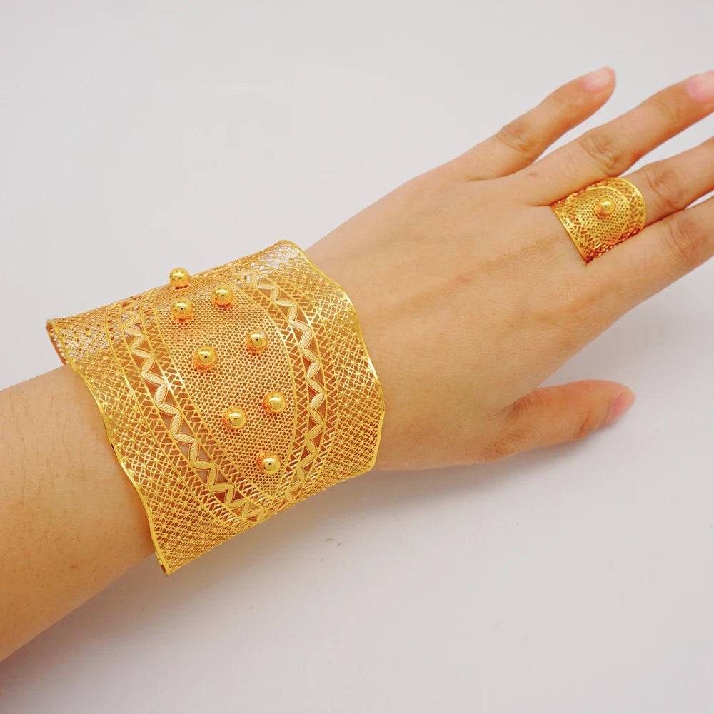 Bracciale color oro Dubai con anello per donna Bracciale con polsino a catena con ciondoli Bracciale indiano Arabo Francia Regali di gioielli da sposa