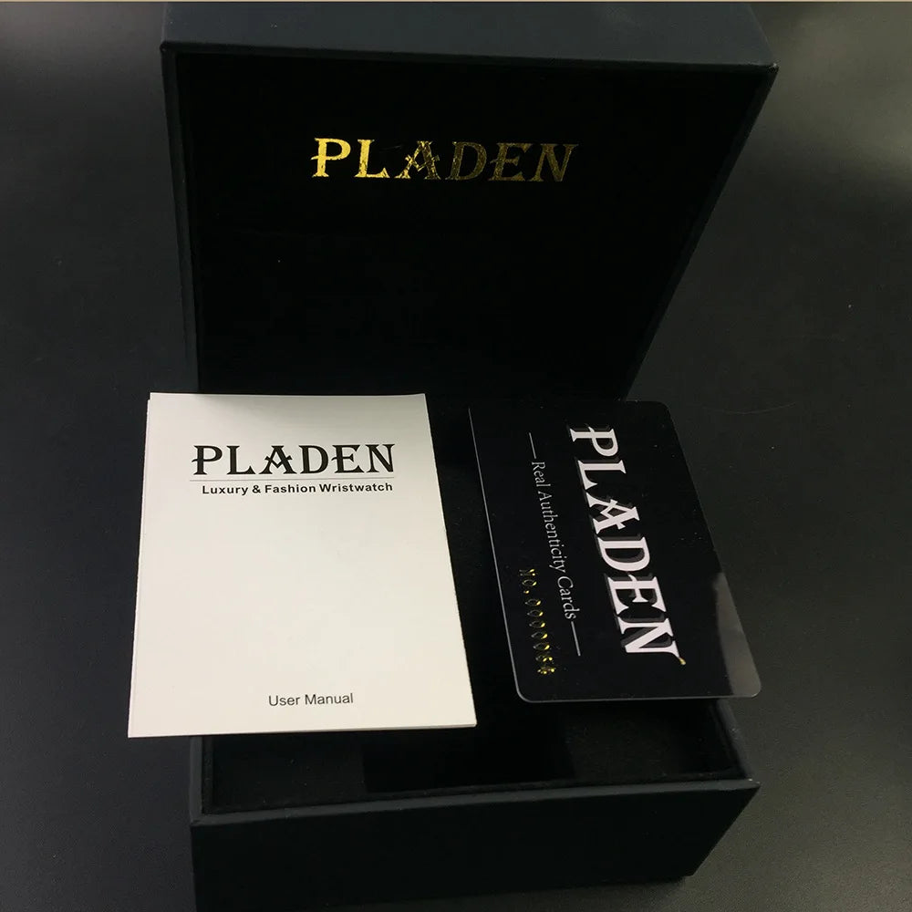 PLADEN Orologio di Lusso Quadrato con Diamanti Incastonati, Cinturino in Acciaio Lucido e Confezione Regalo, Impermeabile, Orologio da Uomo Stile Hip-Hop