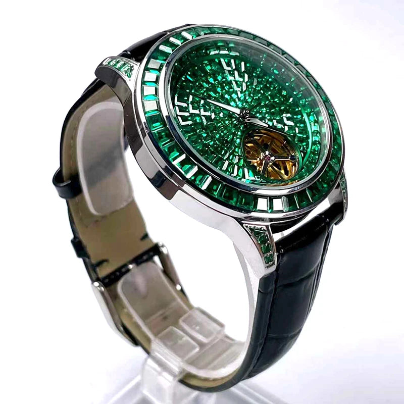 Orologio da Polso Automatico Meccanico da Uomo PINDU Original Design, Elegante con Diamanti Incastonati, Modello P5037