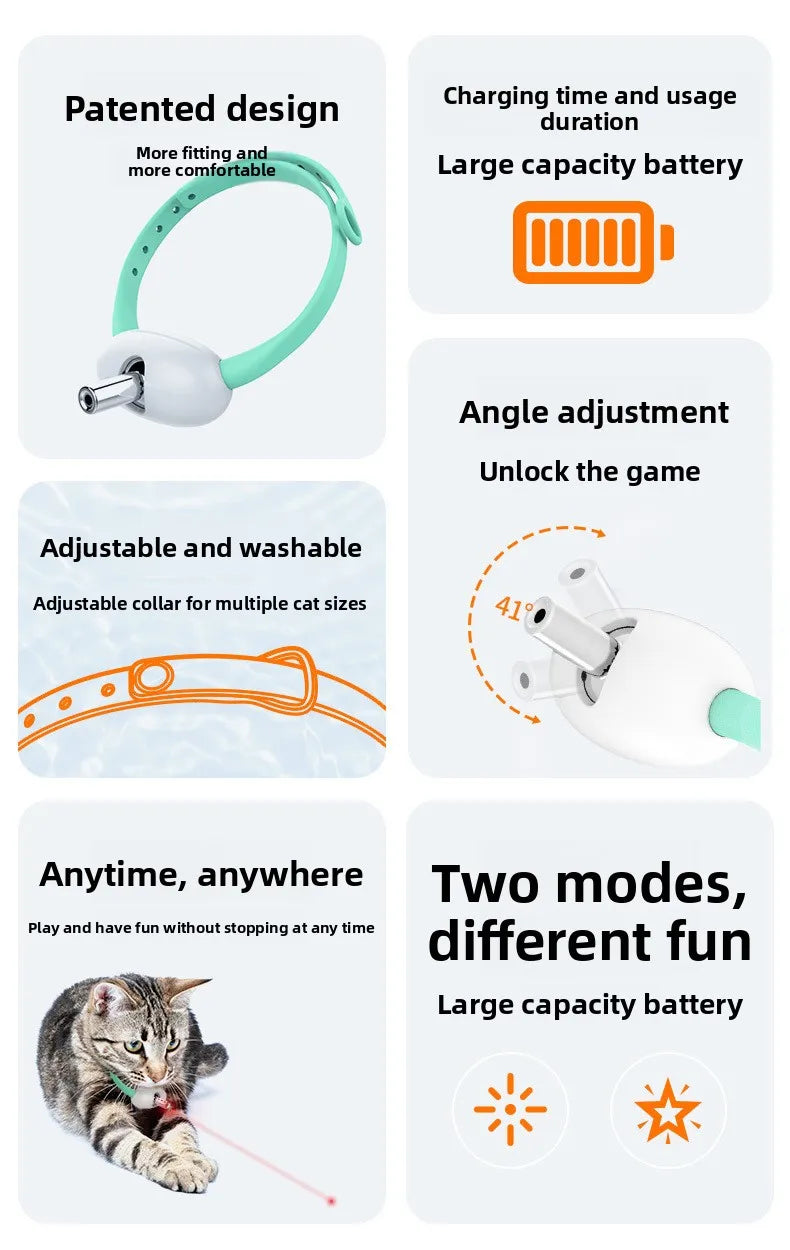 Adjustable Laser Cat Collar Interactive Toy Hands-Free Eye-Safe Red Light for Indoor Cats Dog Automatic Self-Play Toy