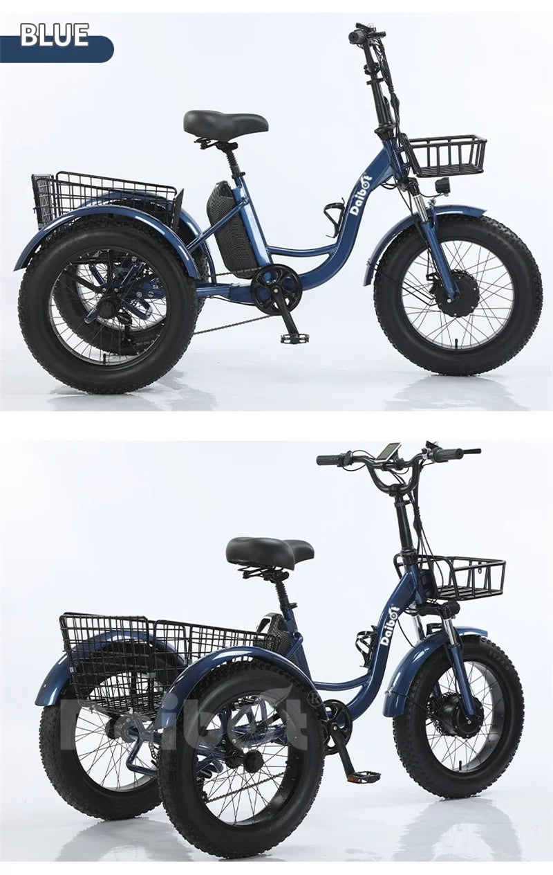 Triciclo eléctrico para adultos 3 ruedas 500W 48V Fat Tire Bicicleta eléctrica de carga para damas Batería extraíble impermeable y antirrobo