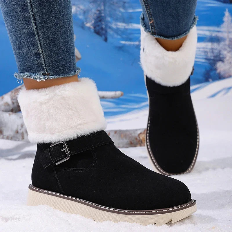 Stivali da neve invernali in pelle scamosciata sintetica antiscivolo da donna Plus Size 43 Stivaletti con plateau in pelliccia sintetica Donna Fodera in pile Calzature calde da esterno
