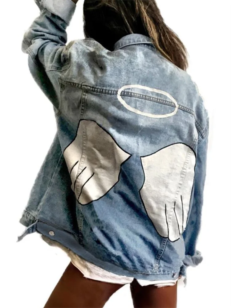 Cappotto di jeans da donna 2023 autunno nuova tendenza del risvolto letterario semplice cappotto di jeans Casual di grandi dimensioni