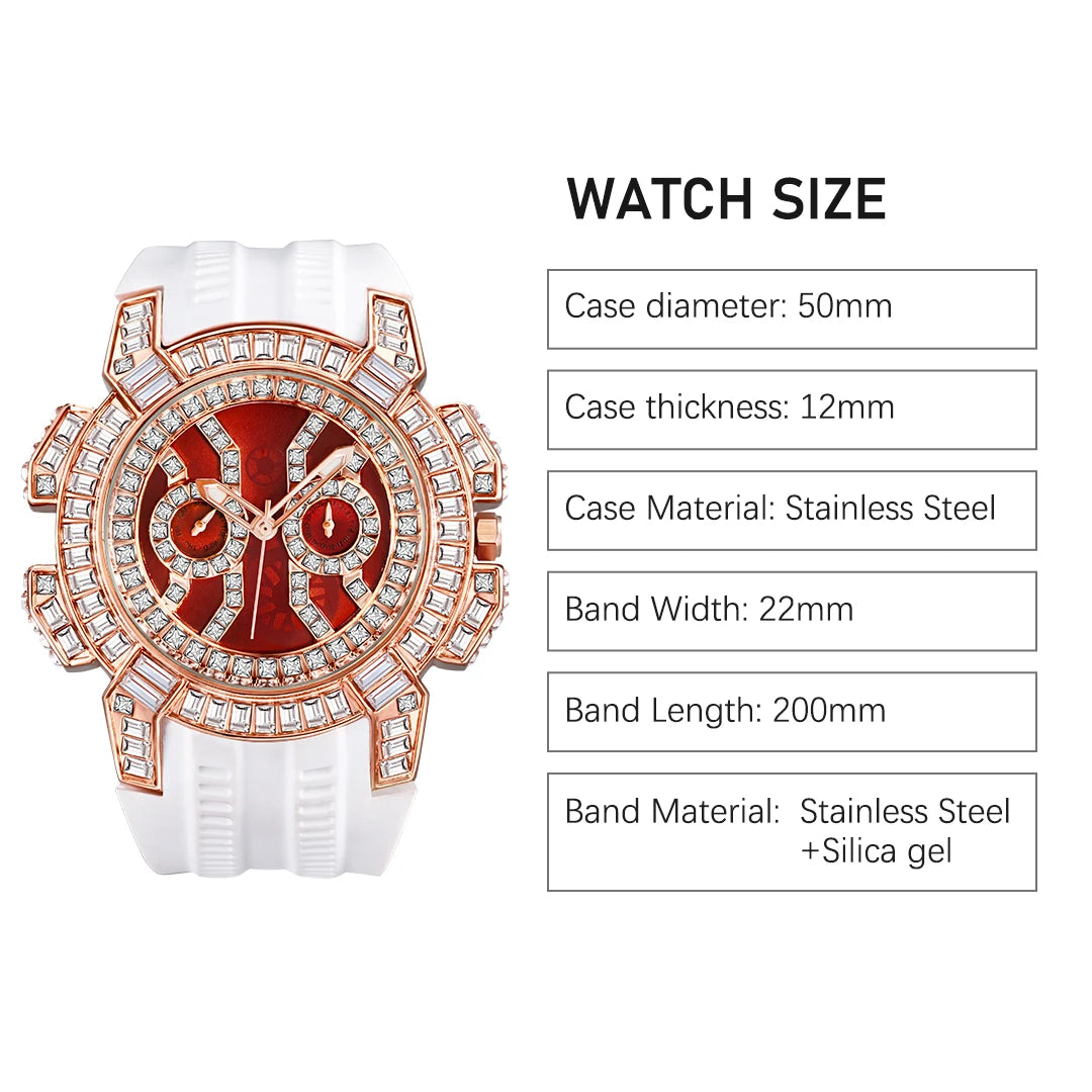 Orologio di Lusso con Diamanti per Uomo, Quadrante Grande Rosso con Strass, Orologi Unisex, Dropshipping