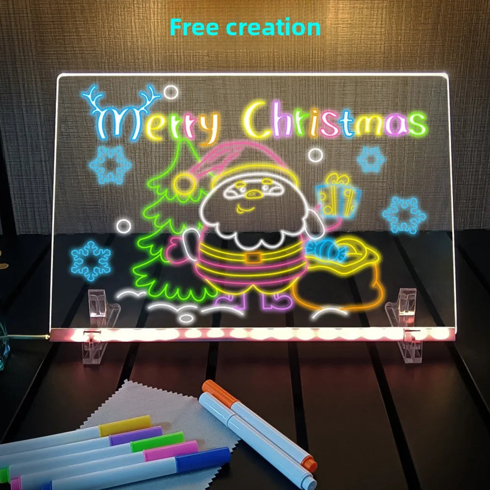 Kid Drawing Toy LED Drawing Board LED Note Board DIY Acrylic Board with Colors Pens Luminous Blackboard Wordpad with Night Light