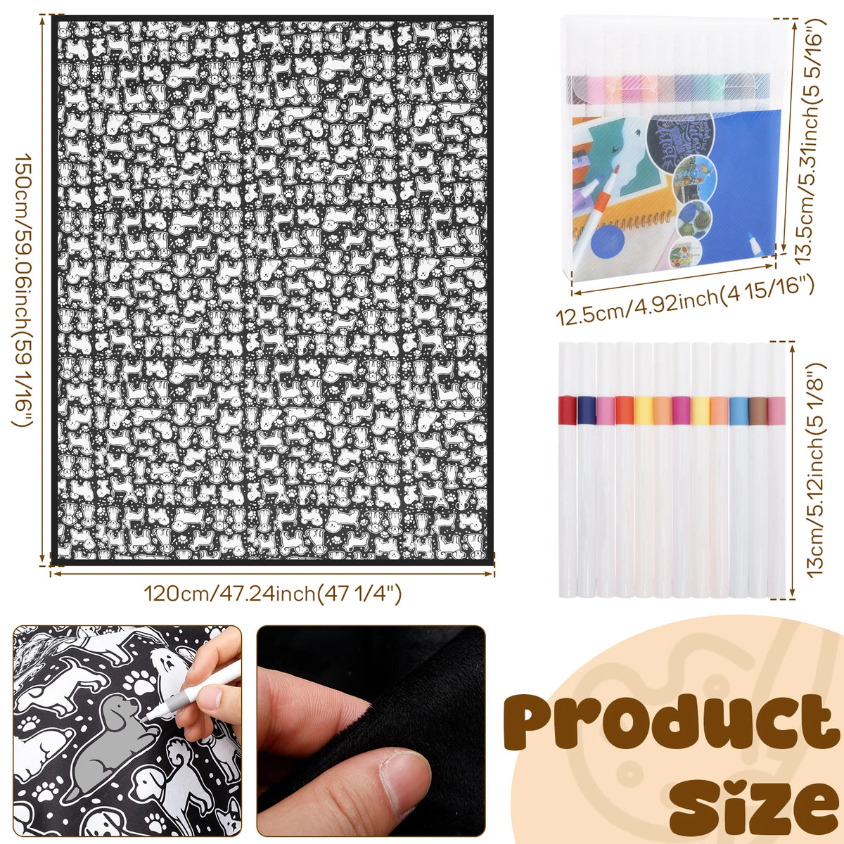 DIY Coloring Blanket Washable Reusable Fleece Throw Color Your Own Blanket Set with 24 Markers Kids Arts Crafts Gift