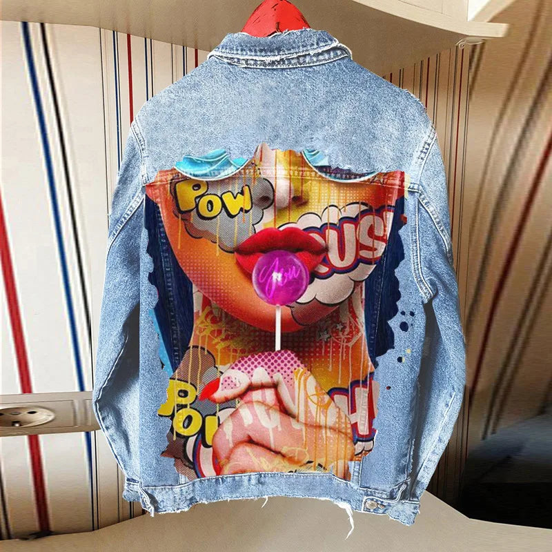 Autunno vendita calda nuovo stile personalizzato stampa giacca di jeans cappotto all'ingrosso commercio estero pezzo di personalizzazione del modello