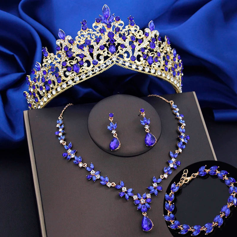 Set Gioielli Corona con Cristalli 4 Pezzi
