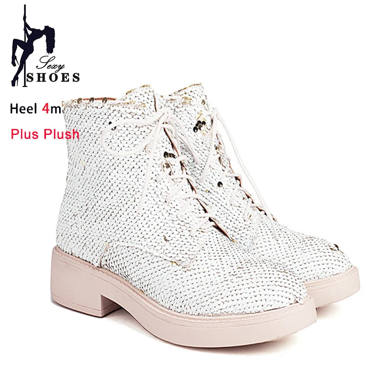 Donna Autunno Inverno Stivaletti 2024 Tendenza Comfort Casual Hip-Hop Scarpe da ballo con paillettes Club Party Donna Stivaletti stringati