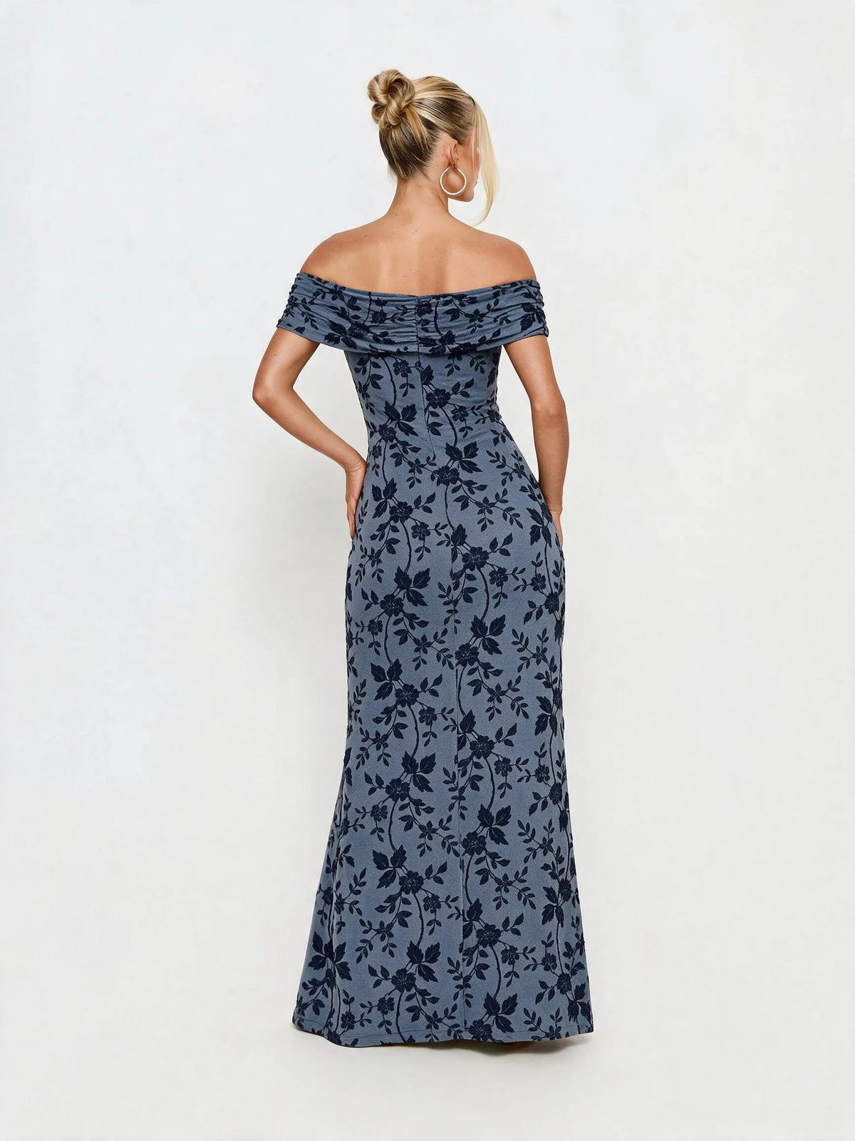 Abito lungo da donna a spalle scoperte con stampa floreale, elegante abito a sirena arricciato, abito aderente estivo da sera per feste, per signore.