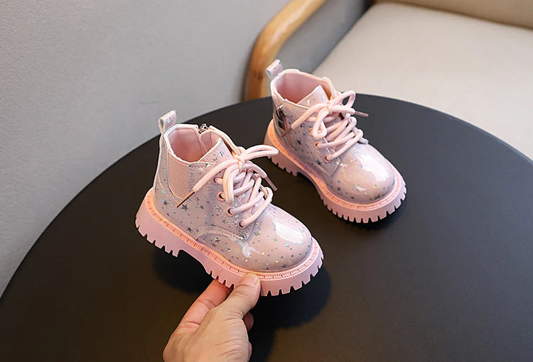 Stivali autunnali per bambini piattaforma Glimmer a stella stivali per bambini belli per il tempo libero moda Unisex alla caviglia-scarpe comode per ragazze dei ragazzi 21-30