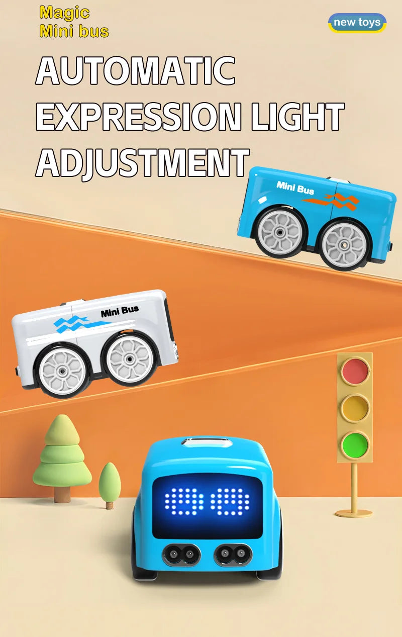 RC Magic Mini Bus Toy  Interactive Inductive Magic Follows Line Car Intelligent Smart Remote Control Cartoon Car Vehicle Toy