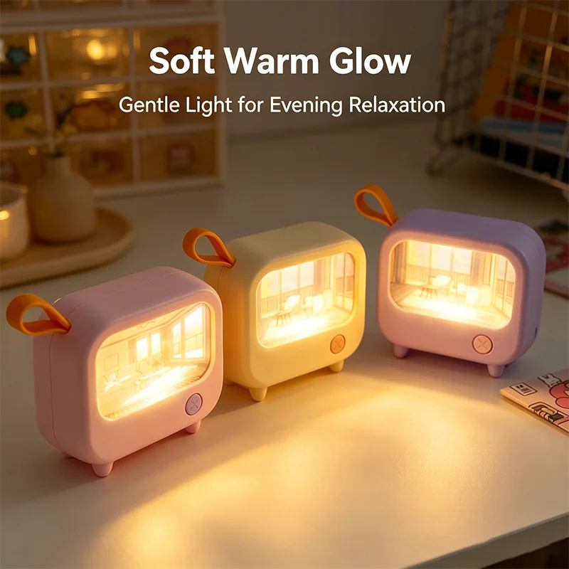 TV Painting Night Light Led Cute Child Learning Table Lamp Room Home Decoration Atmosphere Lighting Mini Desktop Birthday Gift