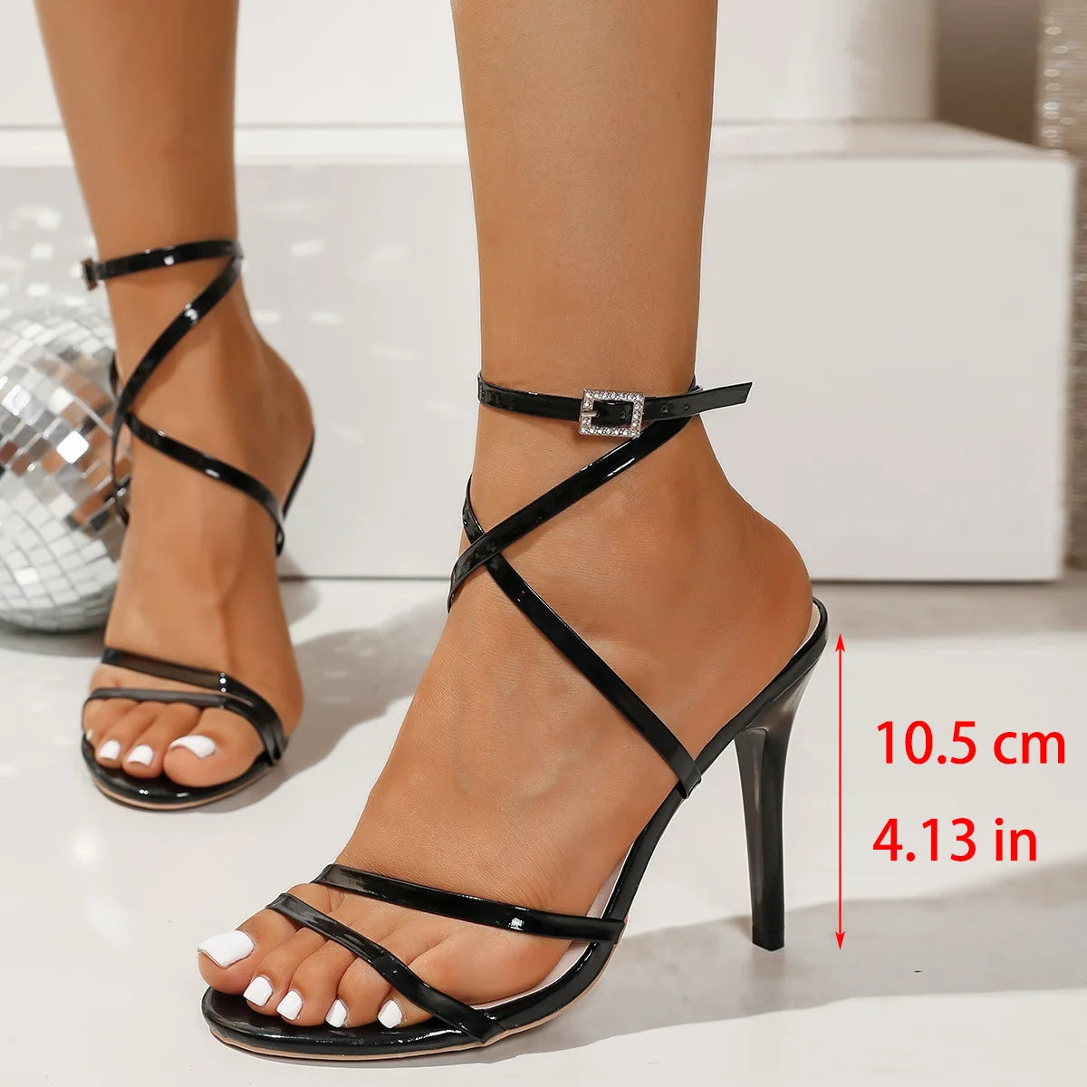 Sandali con tacco alto dorati da 11 cm per donna Scarpe da festa con tacco a spillo incrociate alla caviglia Donna Plus Size 36-43 Sandali con punta a punta