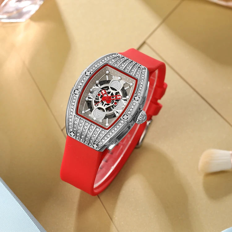 Orologio al Quarzo di Lusso alla Moda con Cinturino in Silicone, Impermeabile, con Diamanti, Adatto come Regalo Quotidiano per Amiche
