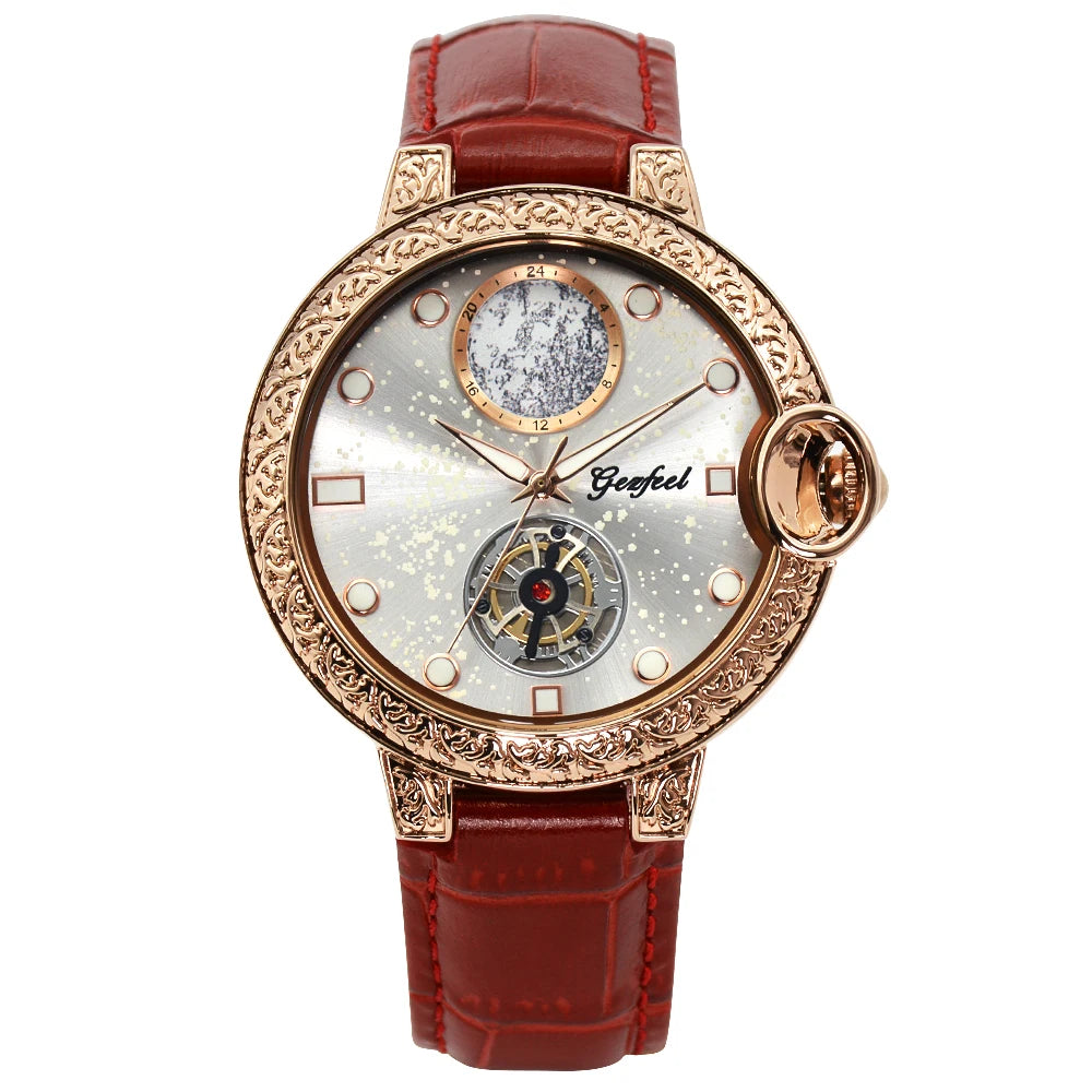 Orologio Unisex Luminoso con Cinturino in Vera Pelle e Incastonature di Diamanti