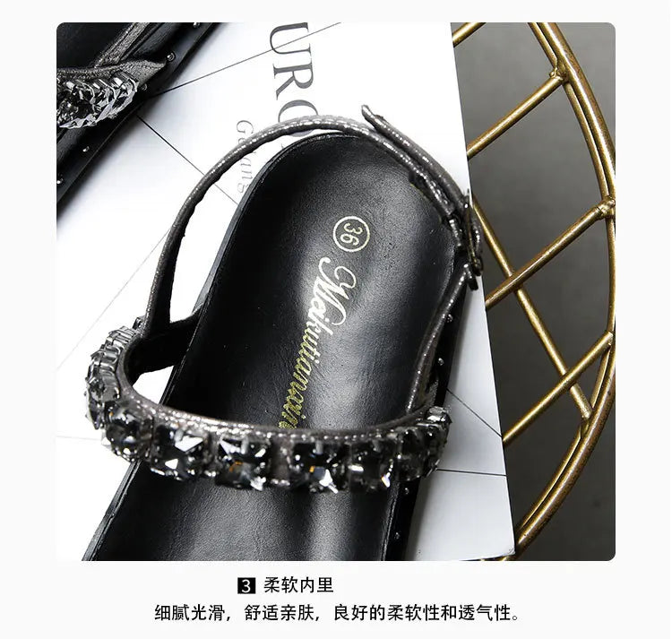 sandali con plateau con fascia in strass donna fondo spesso piatto estivo sandali gladiatore mujer perline di cristallo sandali femininas 2025
