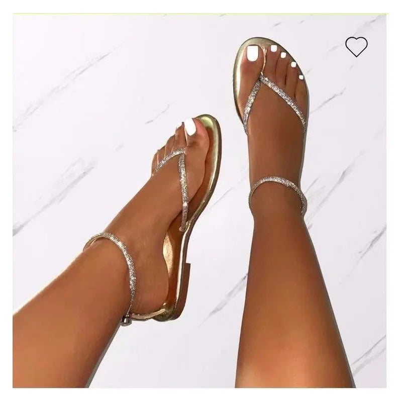 Sandali infradito da donna con strass, stile europeo e americano, punta tonda, sexy, aperti, da spiaggia, casual, estivi