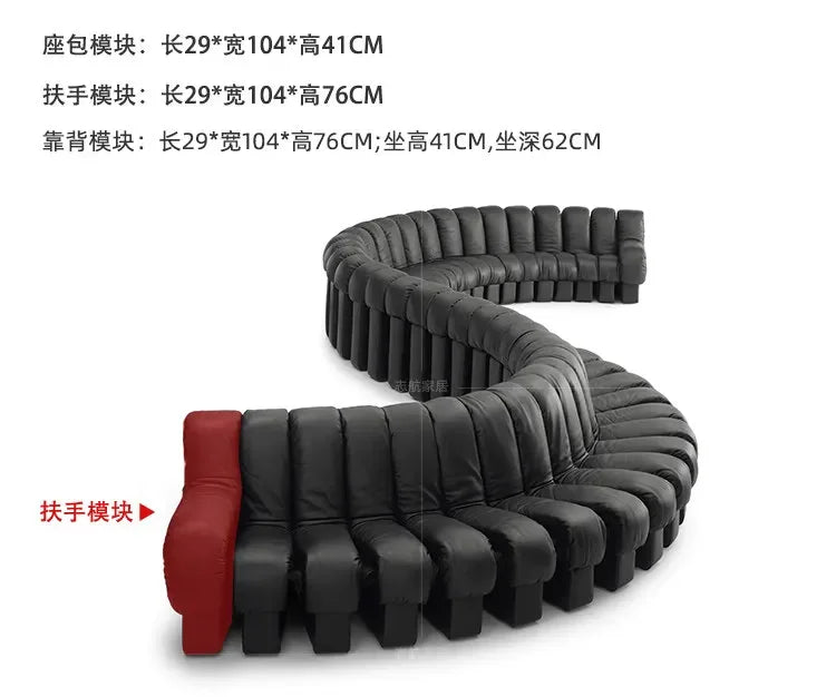Modern simple snake sofa Italian curved leather sofa minimalist large apartment