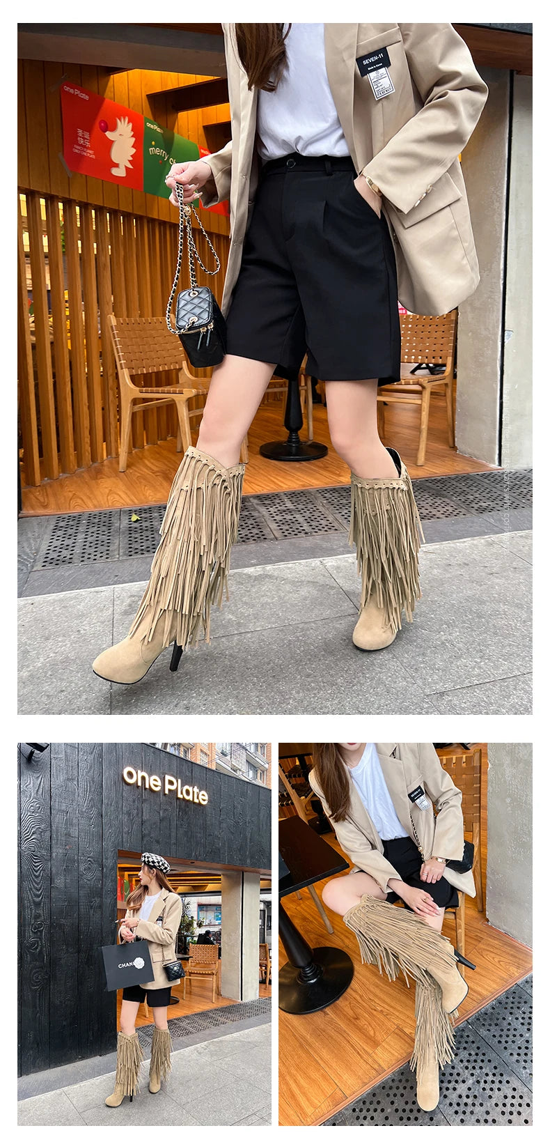 2022 primavera nuovo tacco alto con scollo a v con frange stivali da donna punta tonda impermeabile moda Sexy Set di piedi stivali da principessa