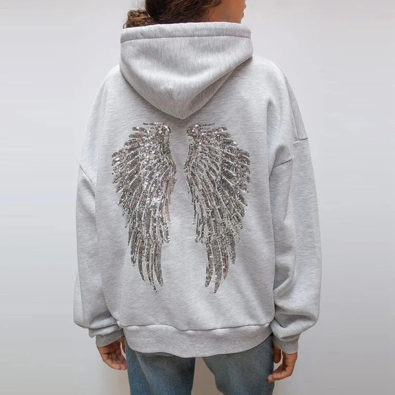 Felpe con Cappuccio Oversize da Donna con Perline e Paillettes, Fodera in Pile, Stile Y2K, Abbigliamento Casual 2026