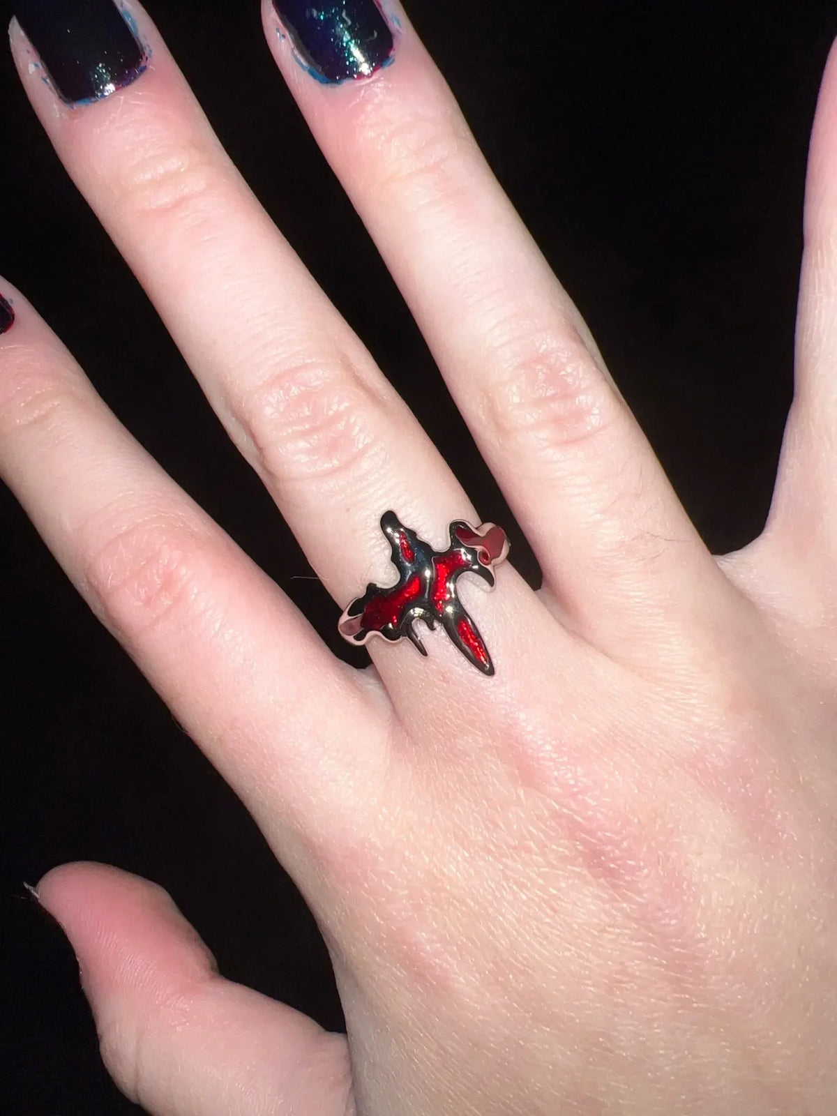 Anillos ajustables estéticos de corazón de cristal rojo irregular de apertura nueva para mujer, anillo gótico de araña animal, joyería creativa