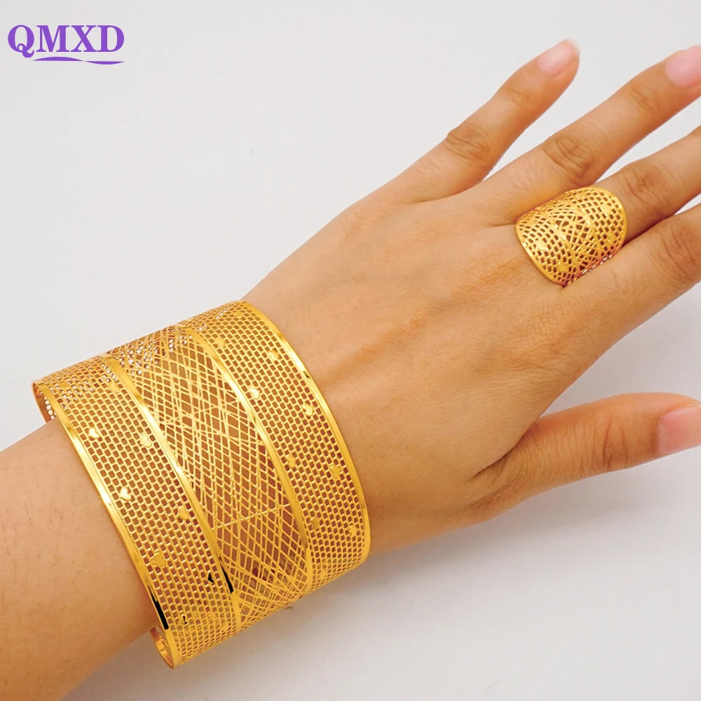 Bracciale color oro Dubai con anello per donna Bracciale con polsino a catena con ciondoli Bracciale indiano Arabo Francia Regali di gioielli da sposa