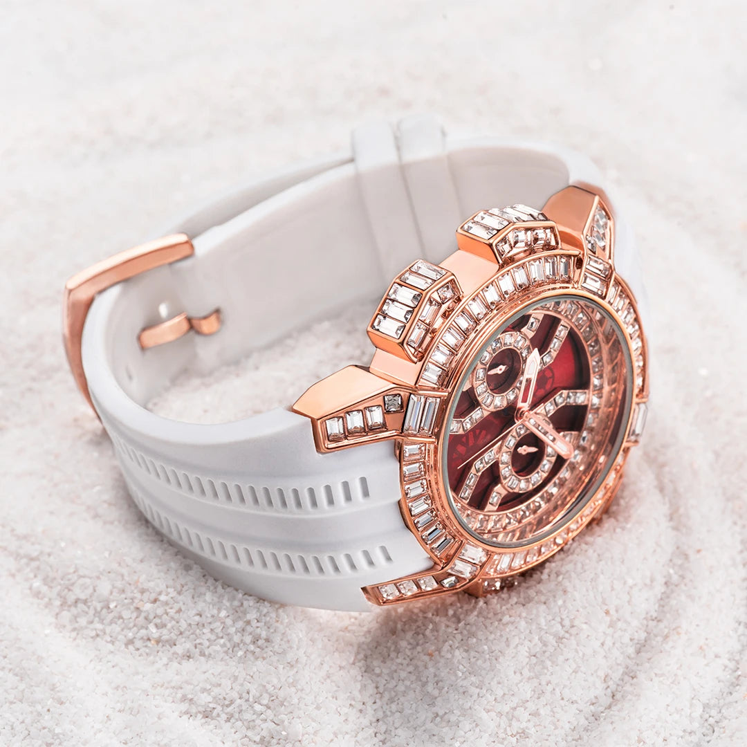 MISSFOX Nuovo Orologio Al Quarzo Rosso Per Gli Uomini di Lusso Hip Hop Streetwear Orologio Impermeabile Orologi Con Diamanti Orologi Da Polso Da Uomo Al Quarzo AAA