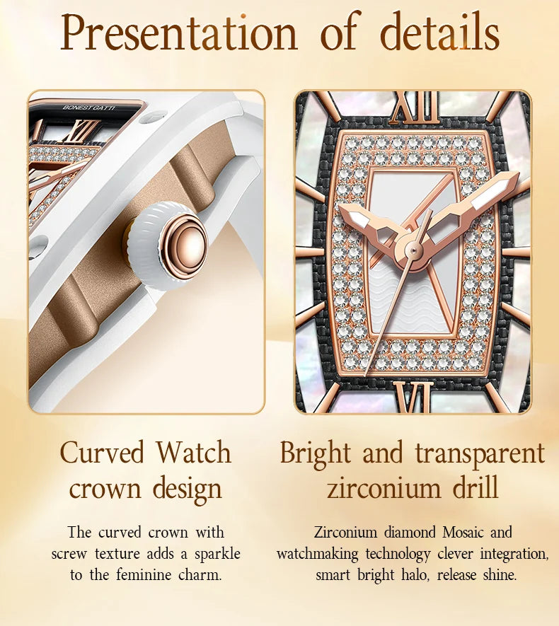 Orologio BONEST GATTI da Donna, Moda Lusso Leggero, Meccanico a Barile, Regalo di San Valentino per la Fidanzata, Serie Phantom con Scatola Orologio