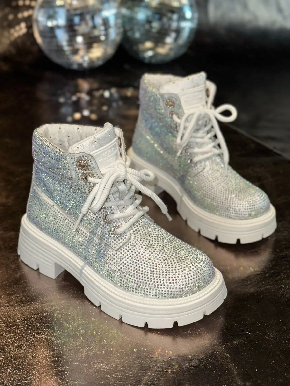 Stivaletti Retrò Autunno Inverno Nuovi con Strass e Lacci Punta Tonda Plateau Scarpe da Donna Taglie Grandi