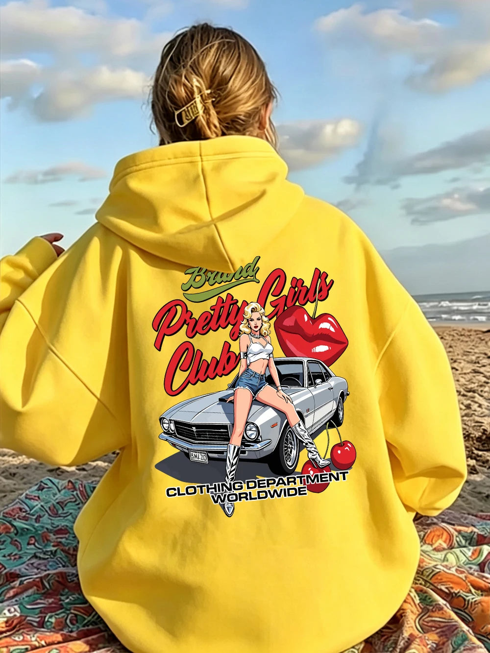 Felpe con Cappuccio Stampate Pretty Girls Club, Pullover Caldi in Pile Sportivi da Jogging per Donne, Felpe Invernali Larghe, Abbigliamento Casual con Tasche
