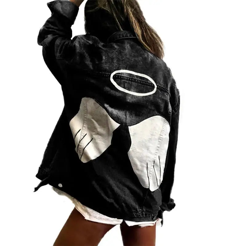 Cappotto di jeans da donna 2023 autunno nuova tendenza del risvolto letterario semplice cappotto di jeans Casual di grandi dimensioni
