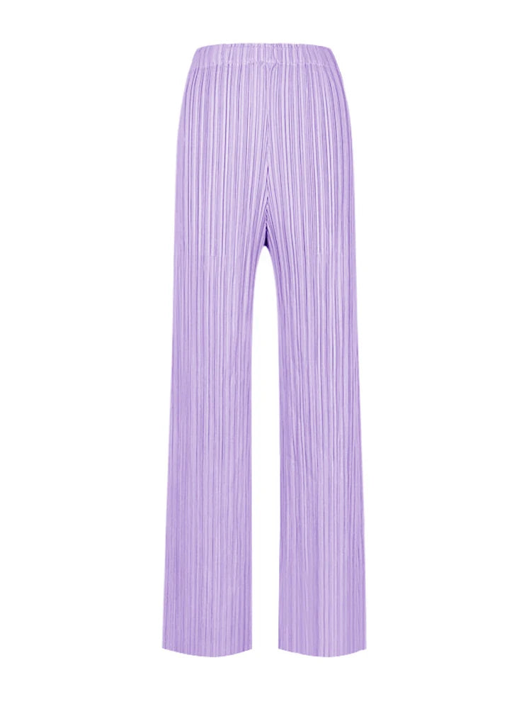 Pantaloni a vita alta a pieghe dritti larghi classici di design Miyake eleganti casual da donna primavera estate autunno disponibili