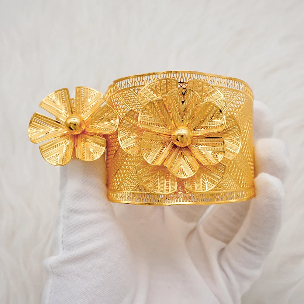 Bracciale color oro Dubai con anello per donna Bracciale con polsino a catena con ciondoli Bracciale indiano Arabo Francia Regali di gioielli da sposa