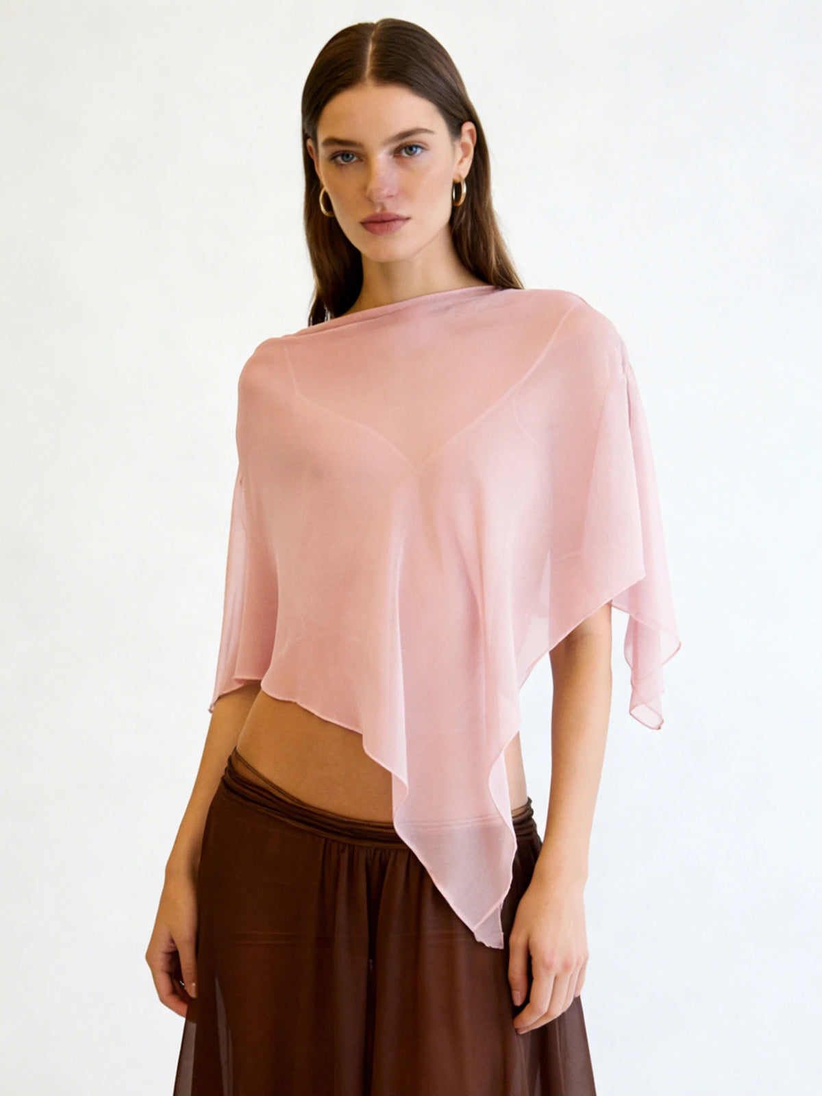 Poncho Trasparente per Donne, Scialle Asimmetrico in Rete, Mantella in Chiffon Trasparente, Copricostume per Abiti da Sera e Matrimoni