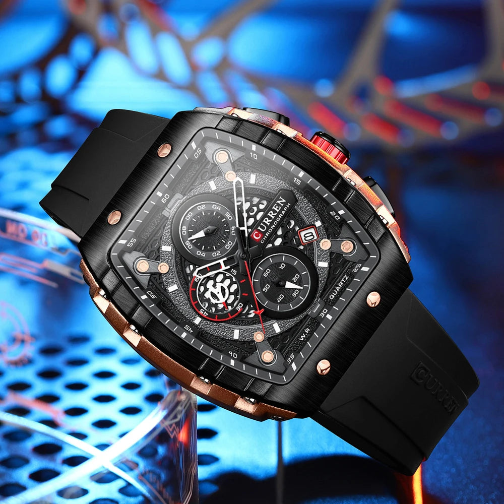 CURREN Orologi da uomo delle migliori marche Orologio da polso al quarzo quadrato di lusso Orologio cronografo luminoso impermeabile per uomo Orologio con data