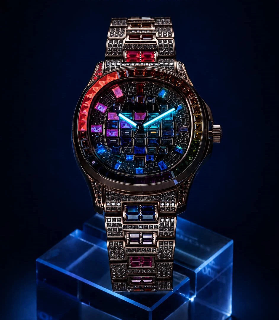 OBLVLO Orologio Automatico da Uomo 40mm Quadrato, Orologio da Polso Meccanico Impermeabile con Quadrante e Cinturino Incastonati di Cristallo, Vetro Zaffiro Luminoso