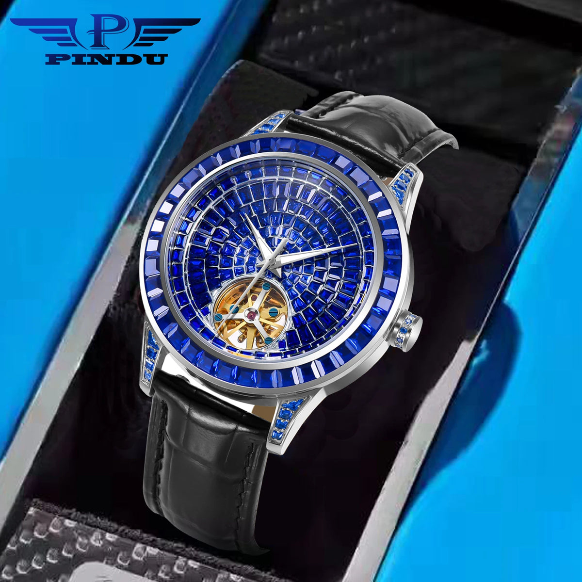 PINDU Design NUOVO Orologio Meccanico da Uomo 42MM con Quadrante Diamantato, Acciaio Inossidabile, Impermeabile, Automatico, Lusso di Alta Gamma