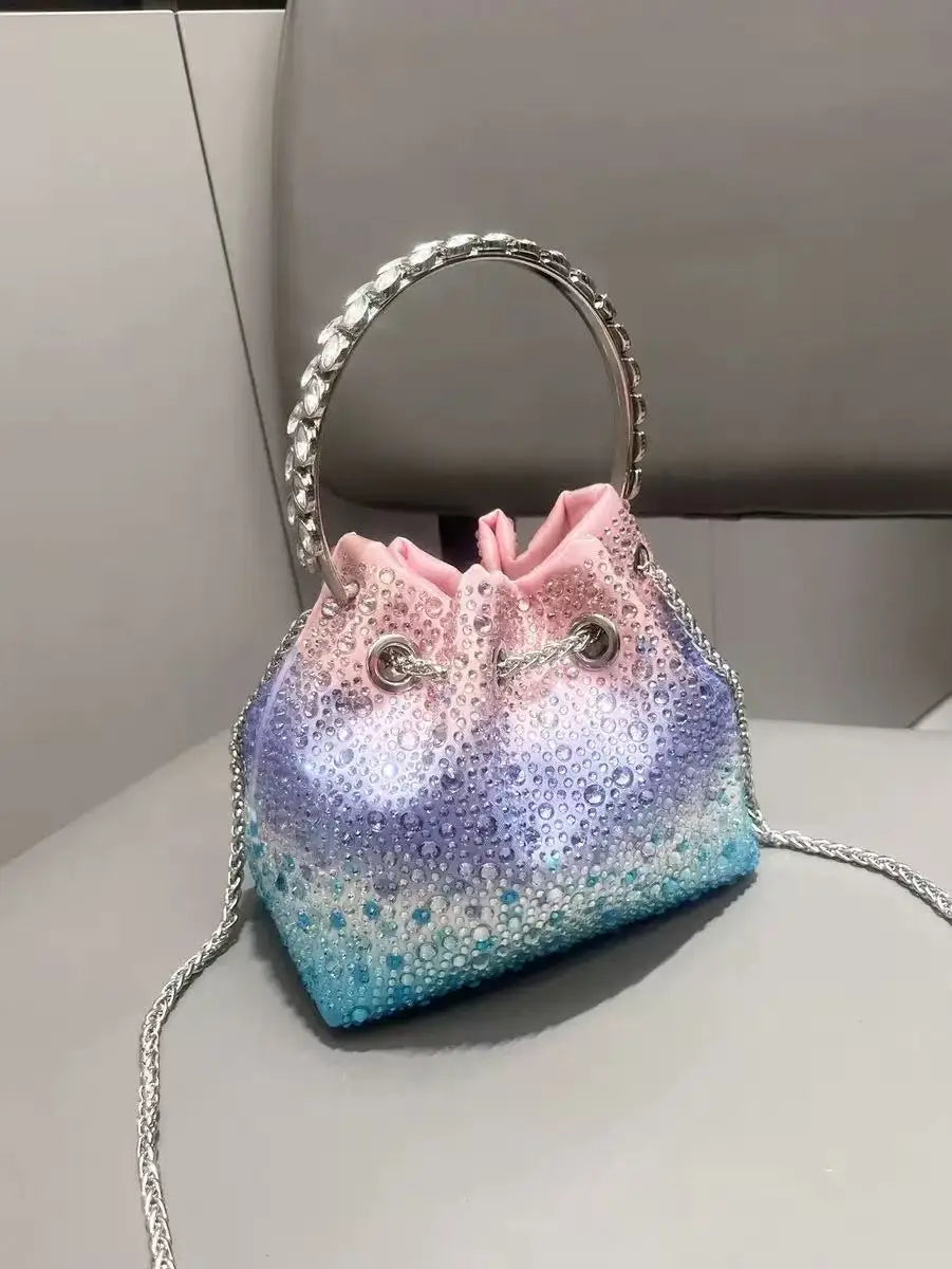Borsa da donna di design di lusso Borsa con pochette con diamanti lucidi glitterati Borsa per banchetti per feste di nozze Borsa da sera con strass di cristallo