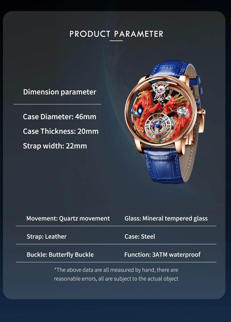 2024 PINDUCelestial Series orologio da uomo Traditionnelle Artisanat Dragon orologio al quarzo specchio curvo orologio dal Design completamente trasparente