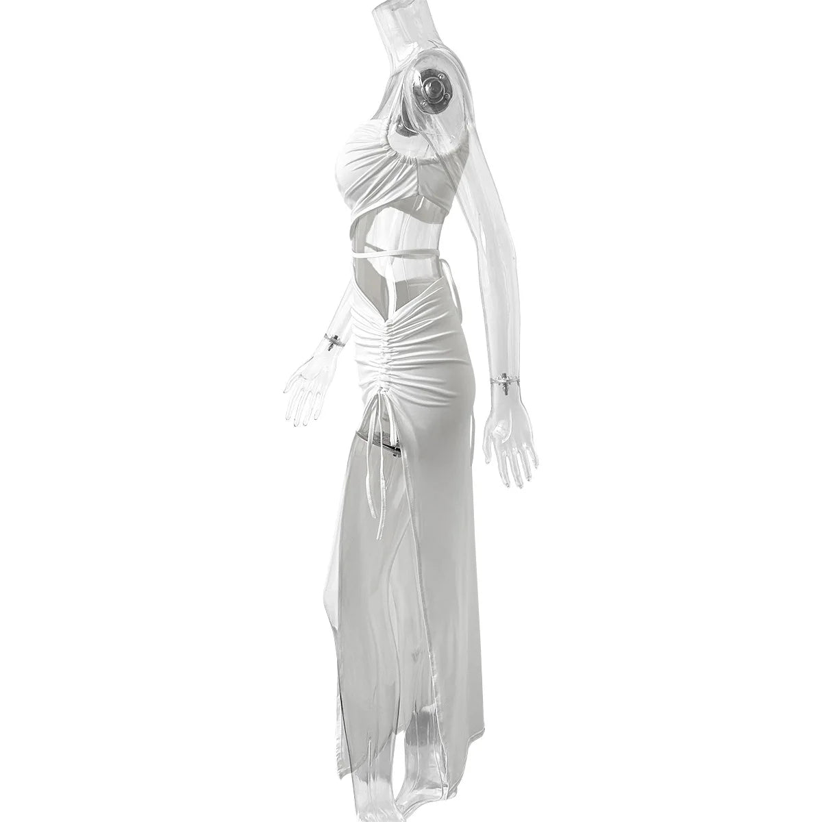 Abito lungo da donna con colletto obliquo, vita scolpita, spacco alto, aderente, estivo, sexy, elegante, casual, da spiaggia, da festa, a tinta unita.