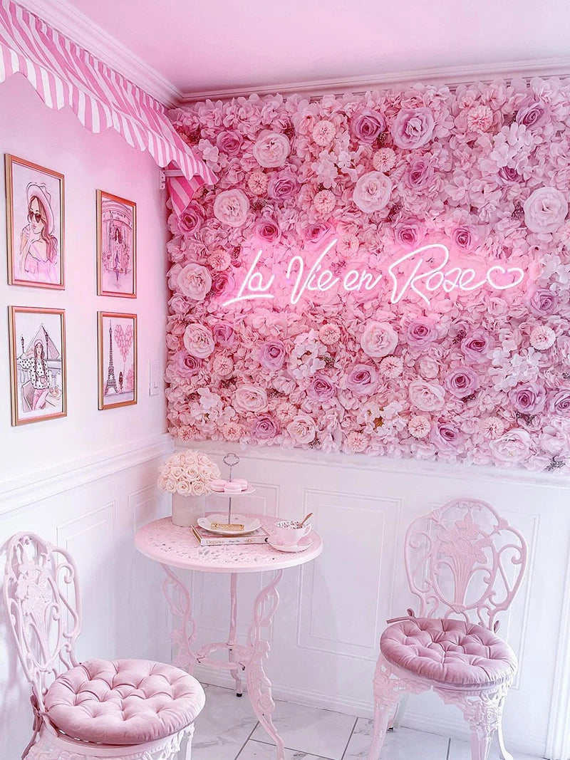 Flores de pared de fondo de seda rosa, decoración de boda, panel de pared de flores artificiales personalizado para telones de fondo de decoración del hogar, baby shower