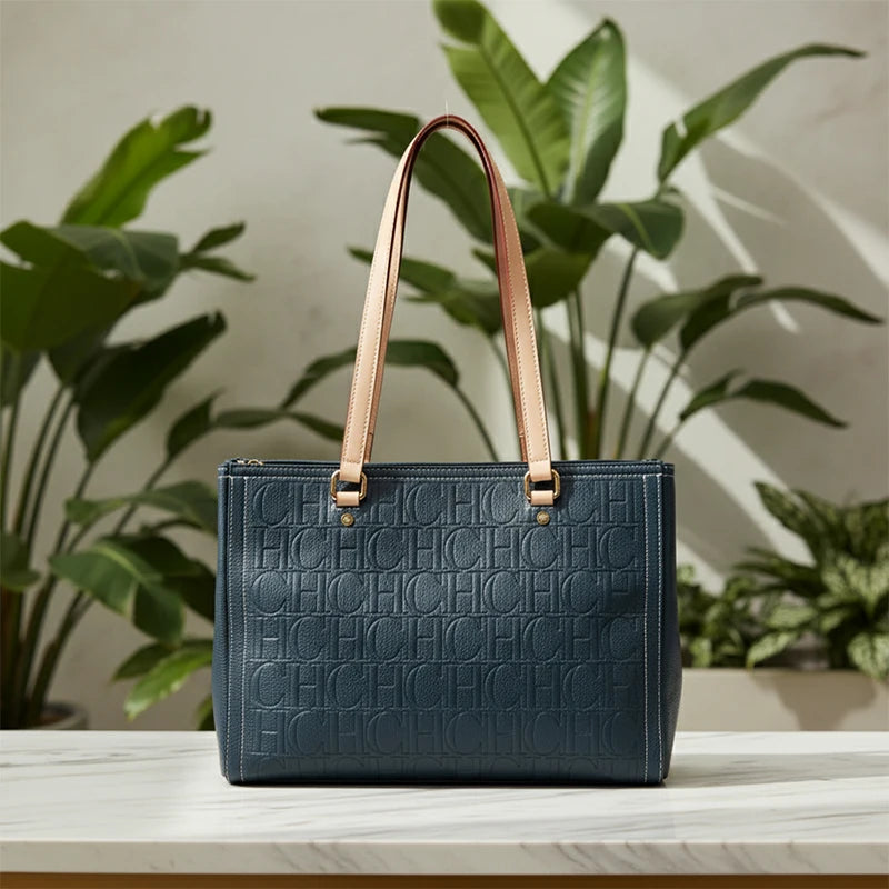 Borsa Tote da Donna CH Antiurto con Manico a Contrasto, Chiusura con Cerniera e Charm, per Lavoro, Vacanze, Shopping e Pendolarismo