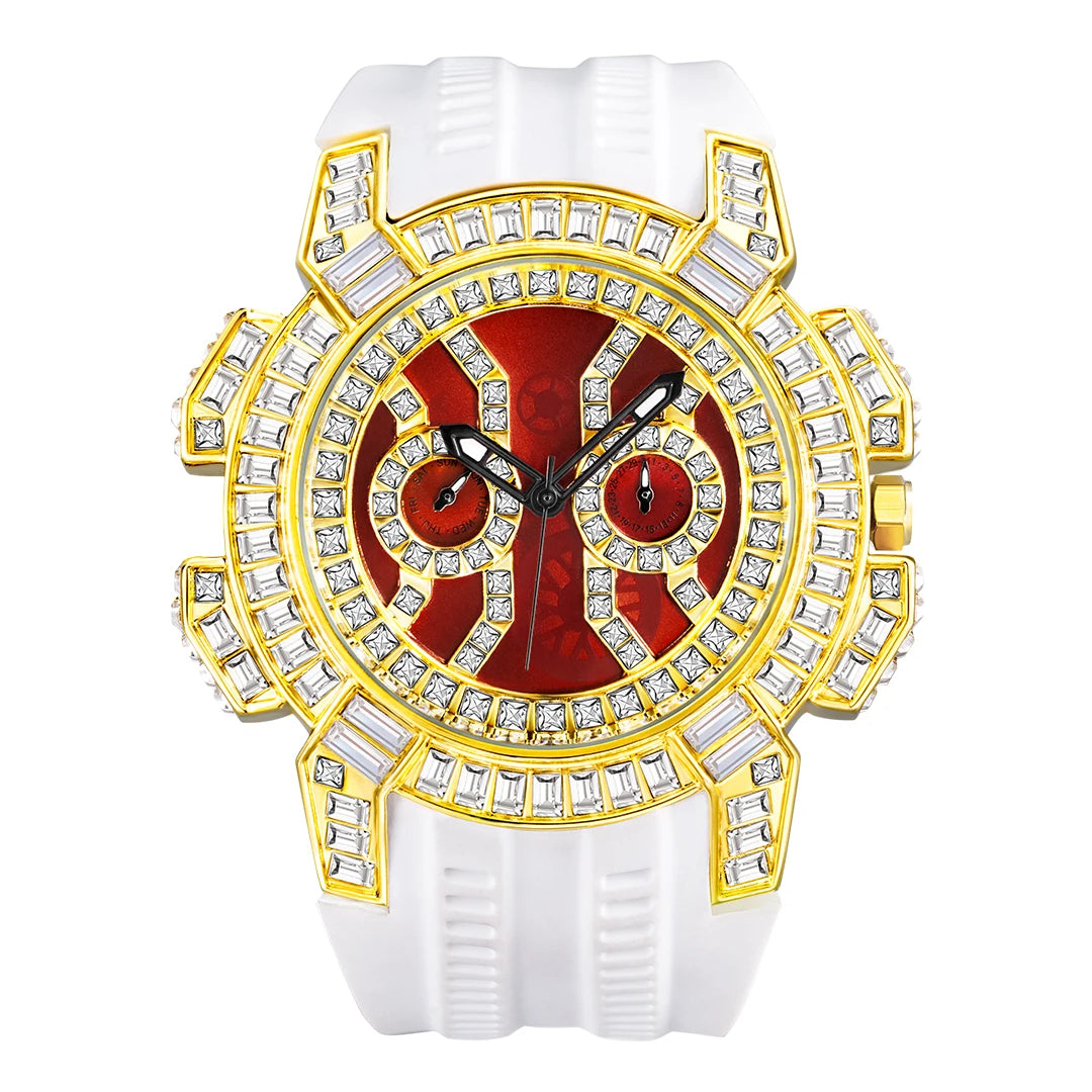 MISSFOX Nuovo Orologio Al Quarzo Rosso Per Gli Uomini di Lusso Hip Hop Streetwear Orologio Impermeabile Orologi Con Diamanti Orologi Da Polso Da Uomo Al Quarzo AAA