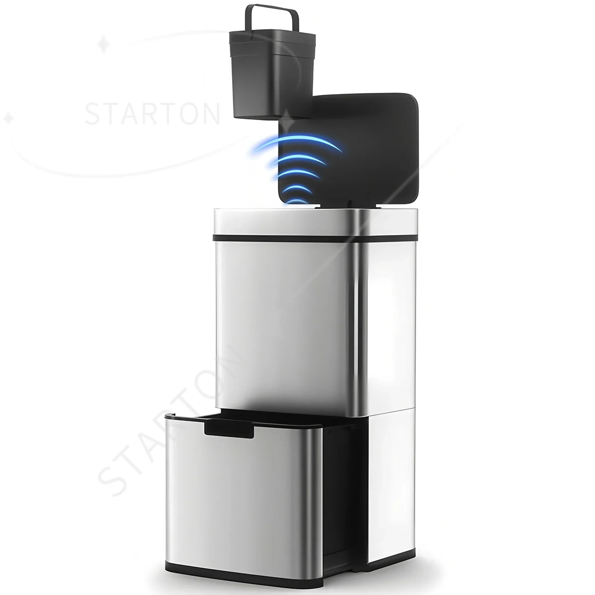 60L Triple Compartment Stainless Steel Recycling Bin with Pedal Press Button on Top Kitchen Trash Bin Recycle Bin