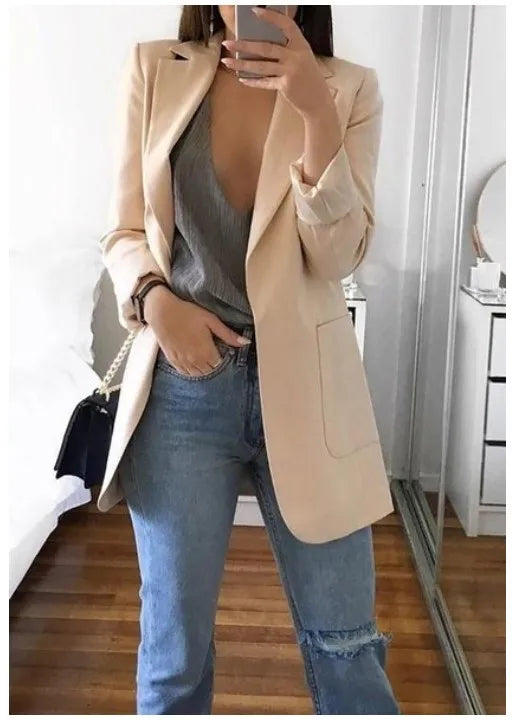 Blazer da Donna 2026 Nuovi Modelli a Maniche Lunghe Bianco Nero, Giacca Slim con Colletto a Risvolto, Blazer Femminile Q5596