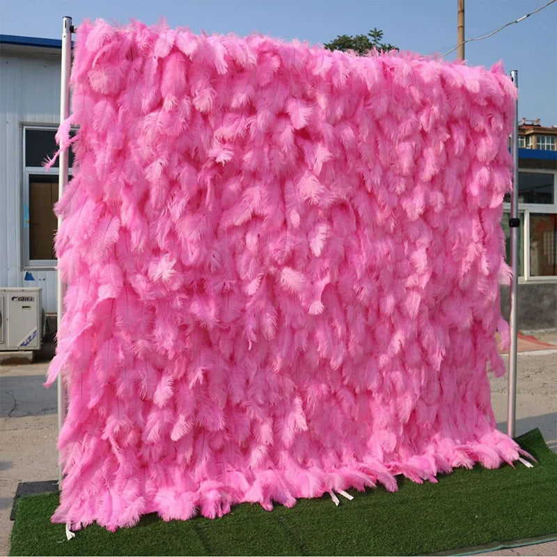 New 5D pink Feather Fabric Flower Wall Wedding Backdrop Decor Cloth Green Plants Wall Birthday Party Event Props Window Display