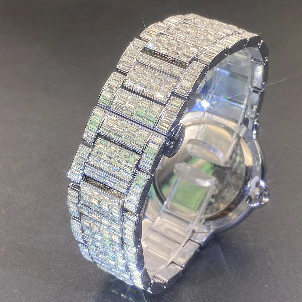 PLADEN Orologio di Lusso Quadrato con Diamanti Incastonati, Cinturino in Acciaio Lucido e Confezione Regalo, Impermeabile, Orologio da Uomo Stile Hip-Hop