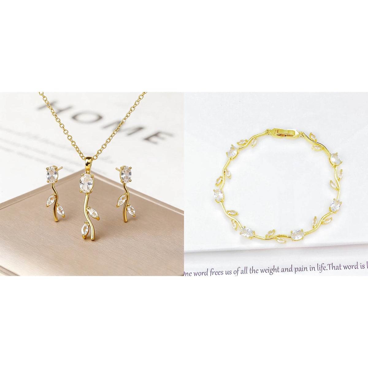Set di Gioielli 3 Pezzi Lussuoso con Bracciale, Collana e Orecchini a Foglia, Vite e Fiore in Cristallo e Strass, Colorato e di Tendenza, per Donna, Regalo per Feste